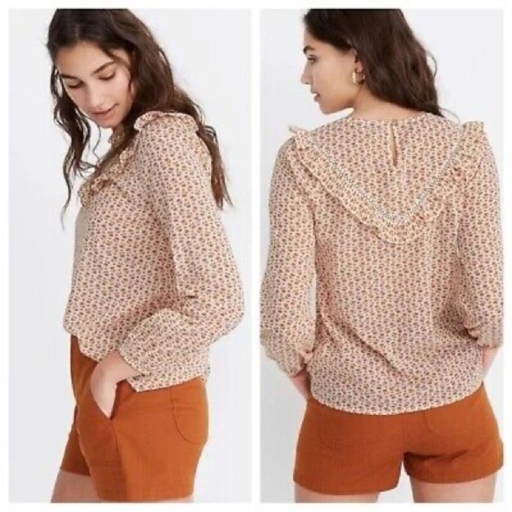 Madewell Ruffle-Yoke Prairie Top in Cutout Blooms